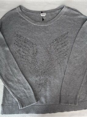 Dynamite Embellished Angel Wings Grey Sweater